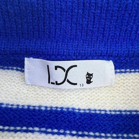 Womens Vintage 70s Acrylic Women Henley Sweater Large White Blue Striped Medium - Picture 5 of 11